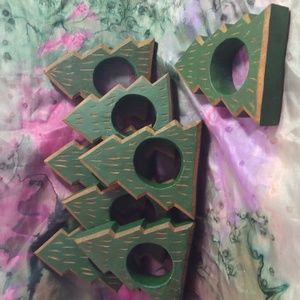 Set of eight Christmas tree in napkin rings
